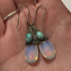 Elegant Rare Native sterling silver 925 Opal Turquoise Tear Drop Earrings
